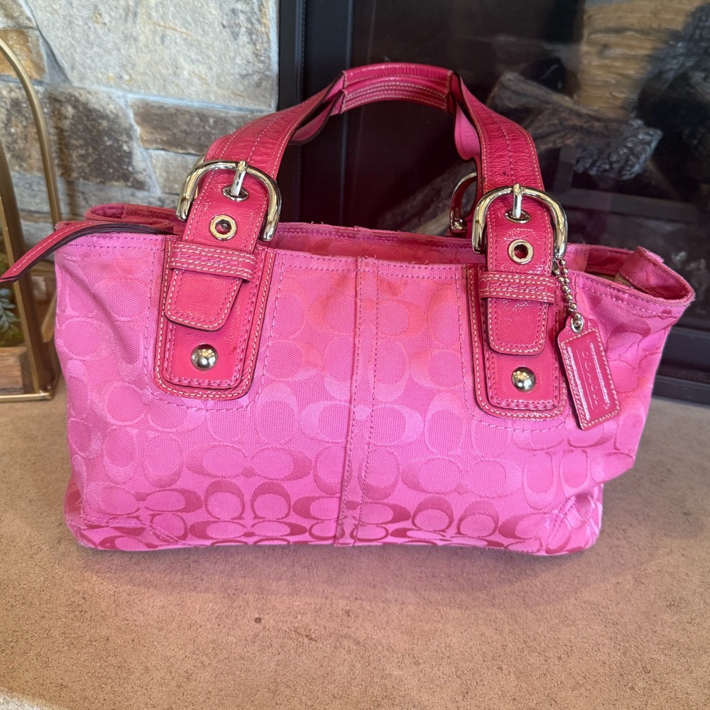 Coach F13117 Vintage Barbie Hot Pink Soho Signature C & Patent Leather Tote